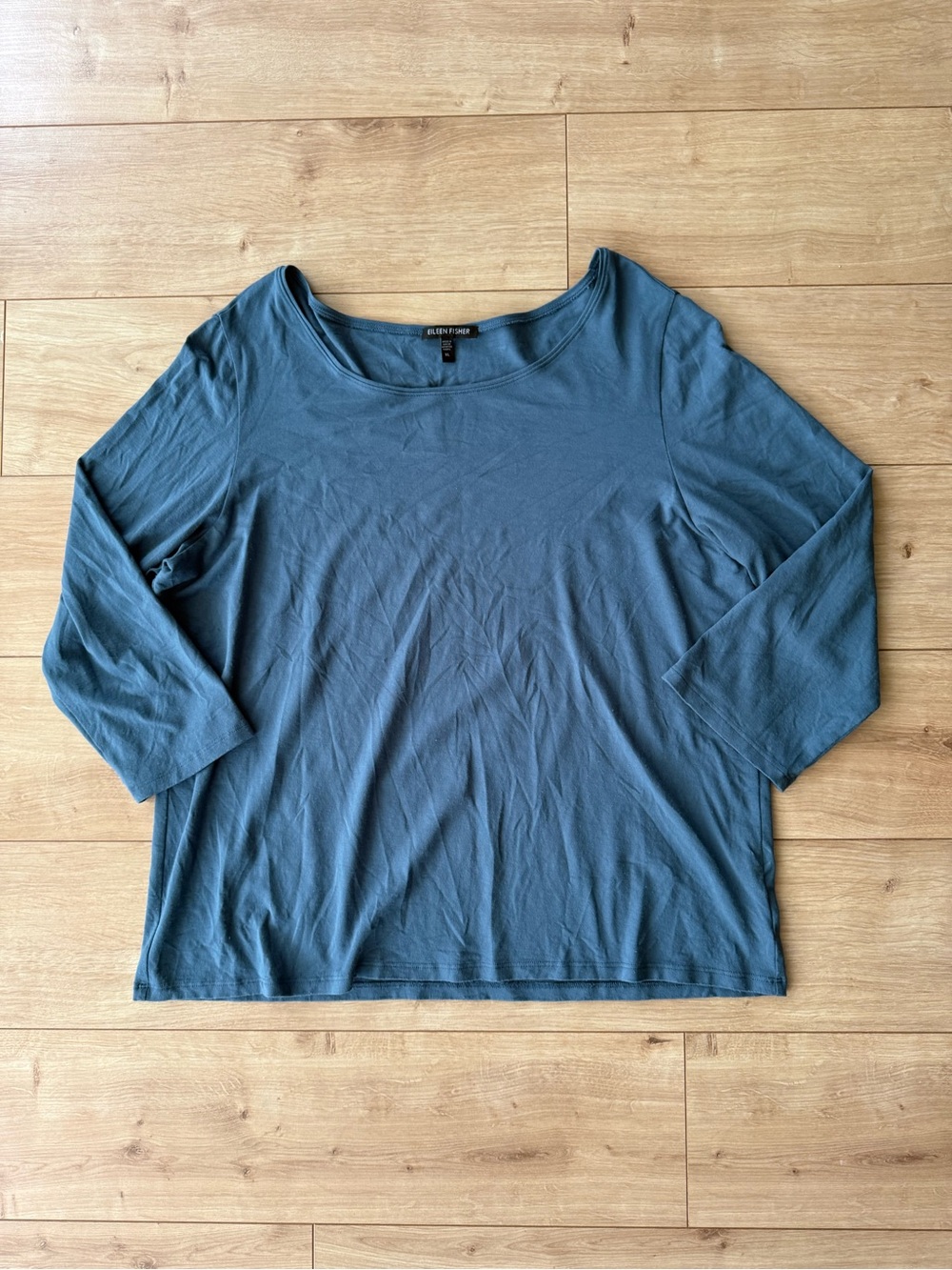 Eileen Fisher Dusty Blue Rayon Lycra 3/4 Sleeve Tee Top XL Minimalist